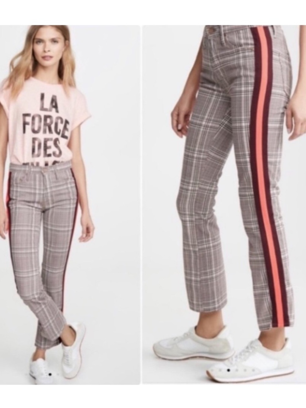 Mother The Insider Plaid Stripe Retro Ankle Pants Plum Pink Brown Orange 24 NWT
